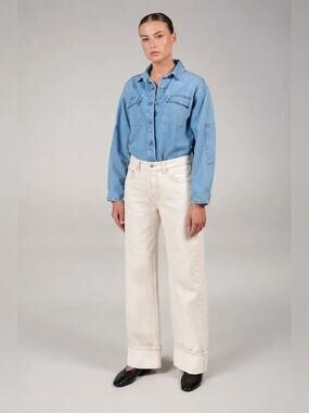 Ética Stanton High Rise Relaxed Cuff Jeans Off White 28 New